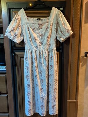 Scarlet Darkness Floral Cream Maxi Dress with Puff Sleeves and Button Front